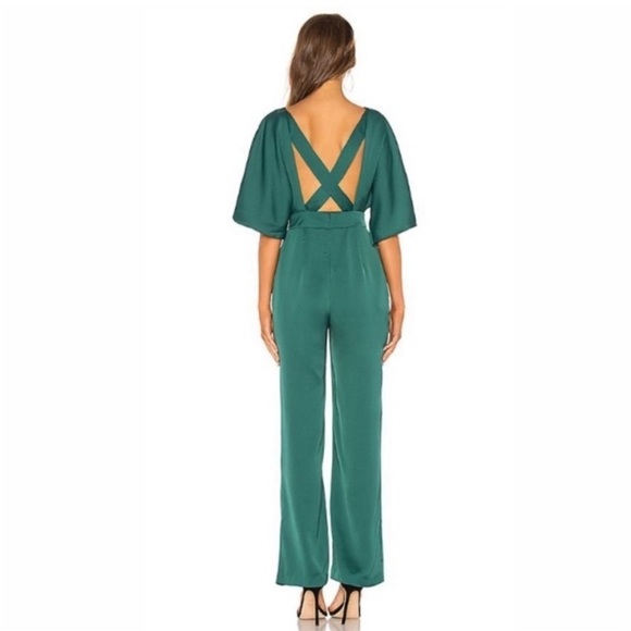 NWT NBD XS Elijah Emerald Green Holiday Wedding guest wide leg Revolve Jumpsuit - Picture 4 of 8